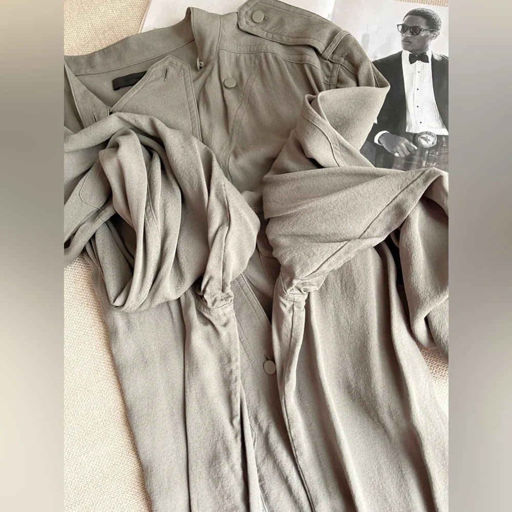 Alexander Wang 100% Silk Button Up Shirt / Tunic In Army /Olive Green Size 10 - Picture 11 of 16